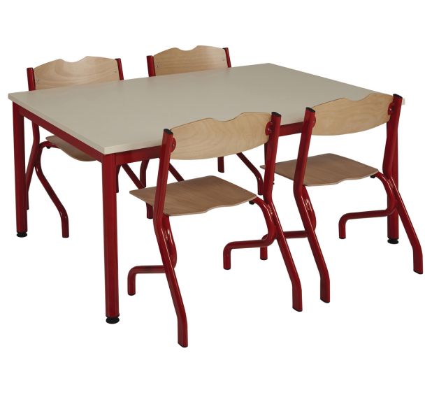 Pack Eco 1 table 120x80 T.3 +Chant ABS +4 Chaises 4 pieds acier rouge