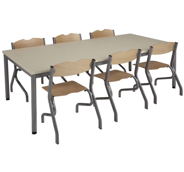 Pack Eco 1 table 160x80 T.3 +ABS +6 Chaises 4 pieds acier rouge