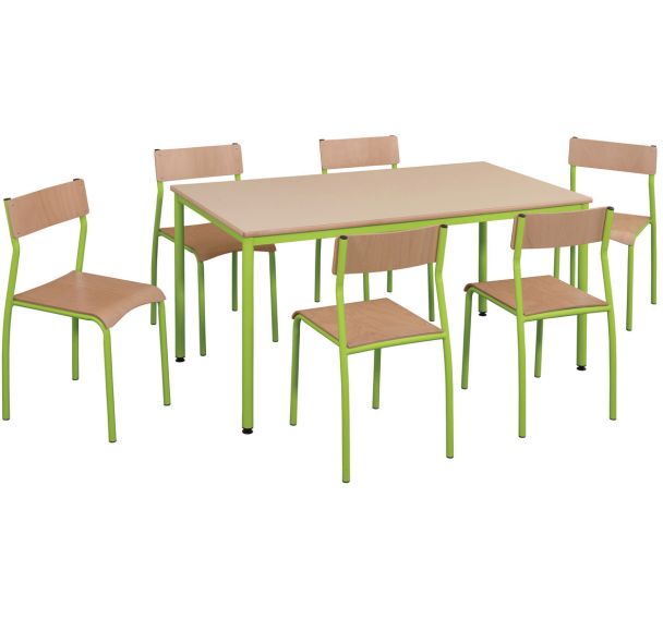 Pack : Lot de 6 chaises 4 pieds + 1 table 160x80 cm