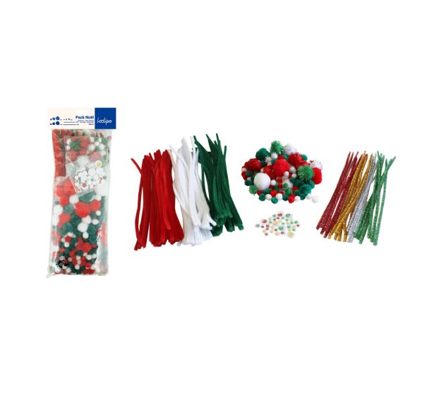 Pack NOËL pompons , yeux mobiles, chenilles, 300 pcs assorti