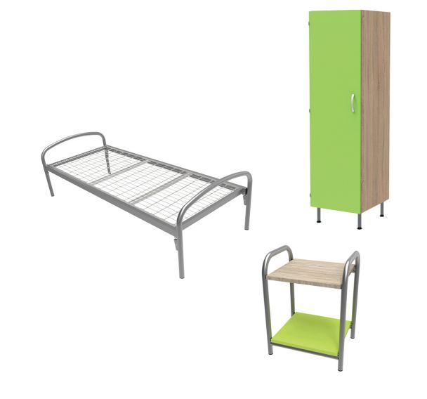 Pack Thélia n°2 : lit 80x190 cm sommier treillis - chevet- armoire- Manutan Expert