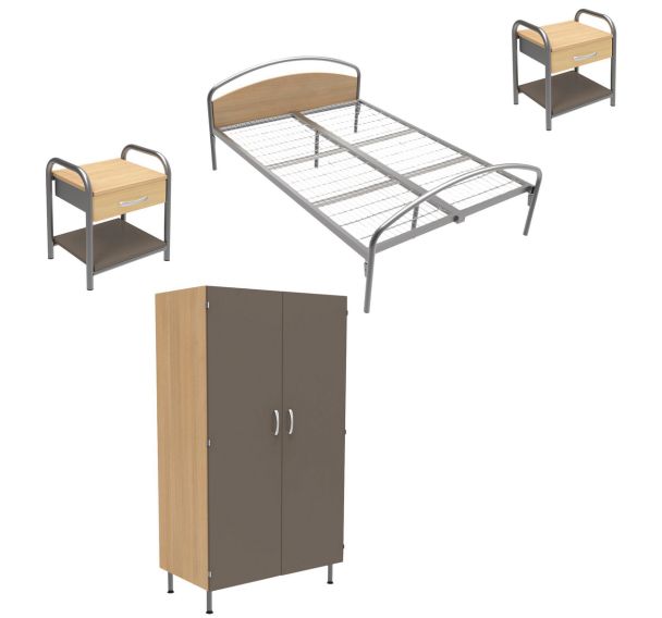 Pack Thélia n°5 : Lit 140x190 cm som.treillis+chevet+armoire 2P- Manutan Expert