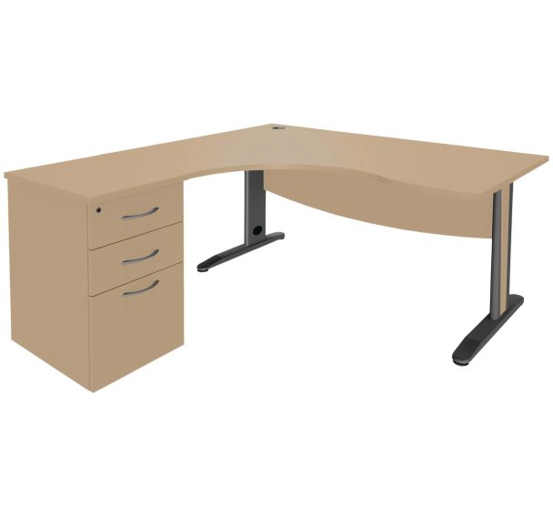 Pack bureau asymétrique Quatuor-Retour gauche-Caisson HB-Manutan Expert