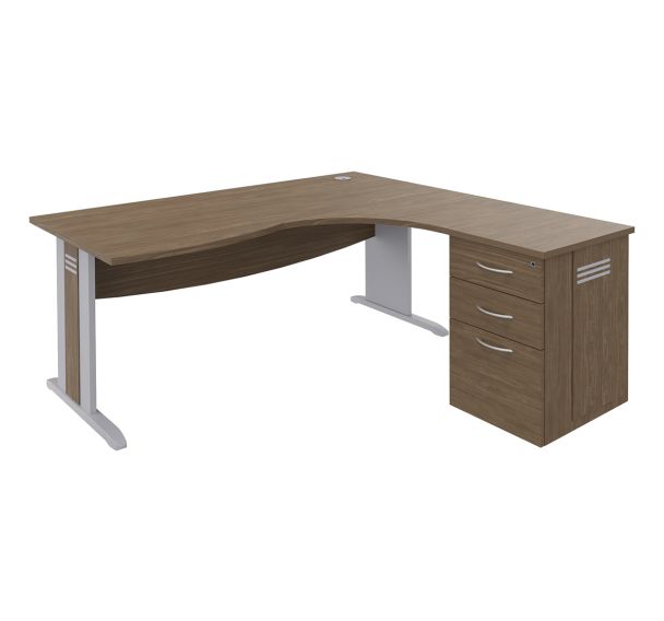 Pack bureau asymétrique Quatuor pied L retour droite + caisson Manutan Expert