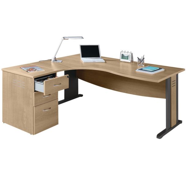 Pack bureau asymétrique Quatuor pied L retour gauche + caisson Manutan Expert