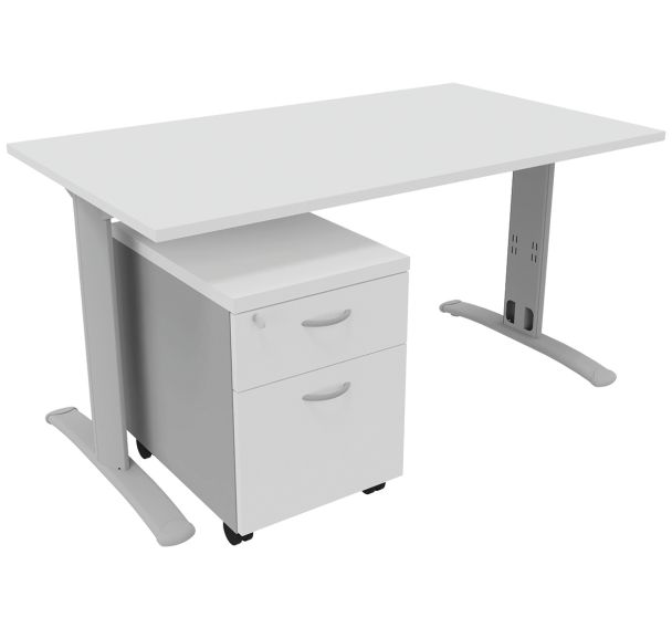 Pack bureau droit Dalia pied fixe et caisson mobile 2 tiroirs Quadrifoglio