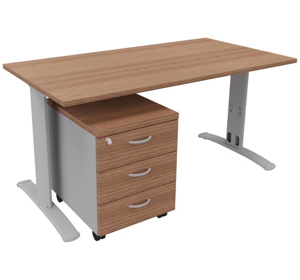 Pack bureau droit Dalia pied fixe et caisson mobile 3 tiroirs Quadrifoglio