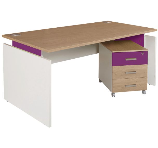 Pack bureau droit Linéo Chêne + caisson mobile Simmob