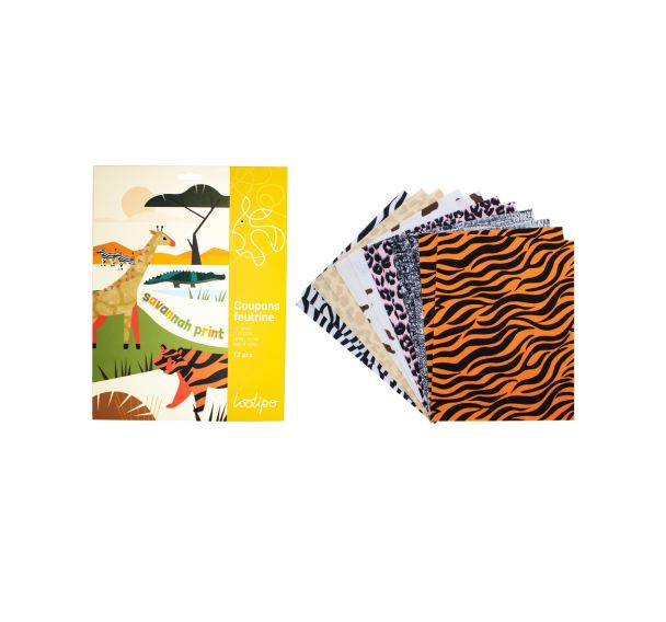 Pack coupons feutrine animal 1mm - 24 x 30 cm -12 pcs