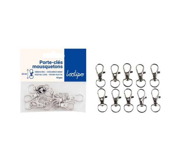 Pack mousqueton argent - 3,2 cm - 10 pcs - 1 coloris