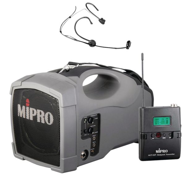 Pack sono portable MA101B, récepteur UHF, émetteur et micro serre tête - MIPRO