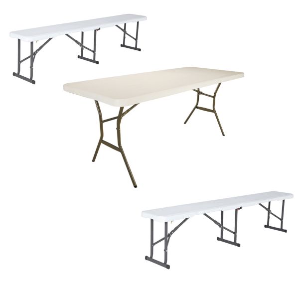 Pack table Lifetime 183 x 76 cm + 2 bancs pliants