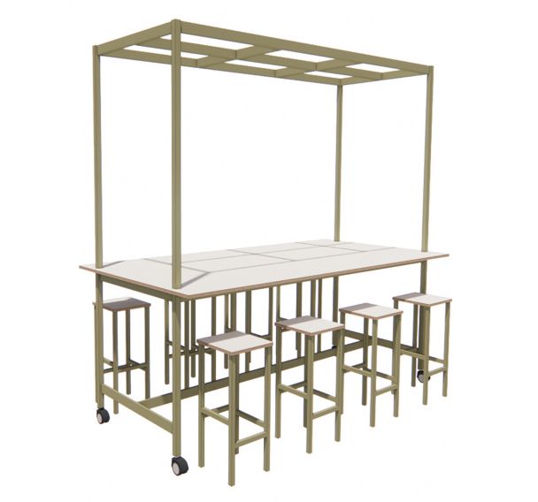 Pack table et 8 tabourets piètement olive L120xl245XH102 Vanerum