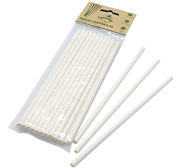 Paille carton blanc sachet de 25 pièces