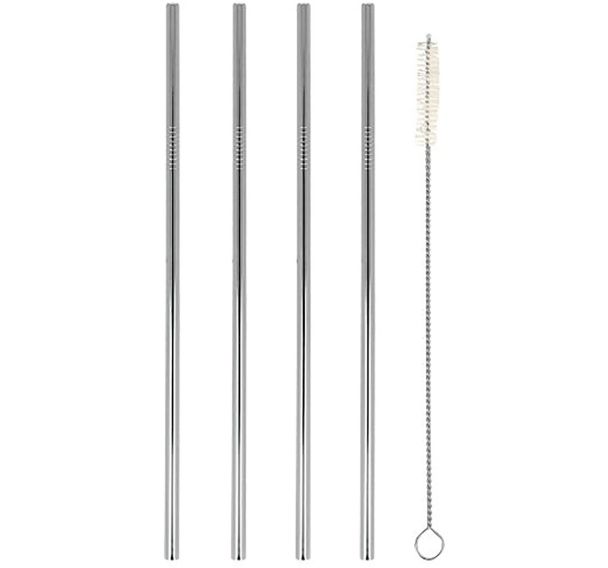 Pailles droites en inox 21cm X4 avec goupillon