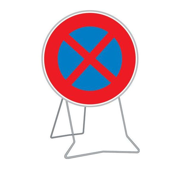 Panneau B6d Arrêt stationnement interdit 650mm cl1 sur pied