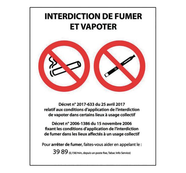 Panneau Interdiction de fumer et vapoter PVC ou autocollant 210 x 150 mm PVC