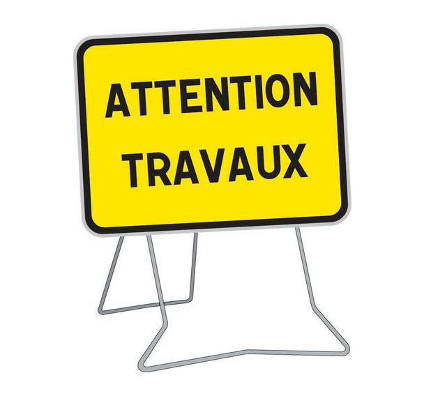 Panneau KC1 Attention travaux 800x600mm classe 2 sur pied