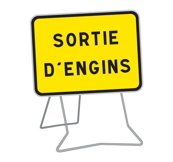 Panneau KC1 Sortie d'engins 800x600mm classe 2 sur pied