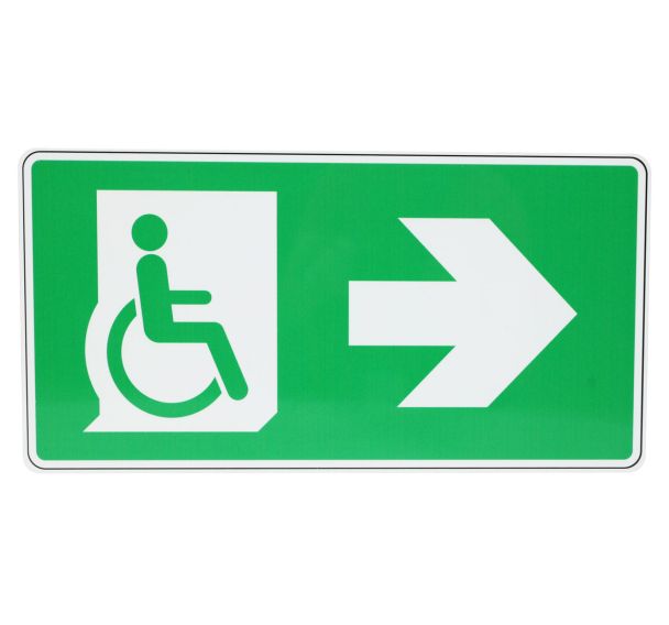 Panneau Sortie handicapés flèche à droite Alu 400x200 mm
