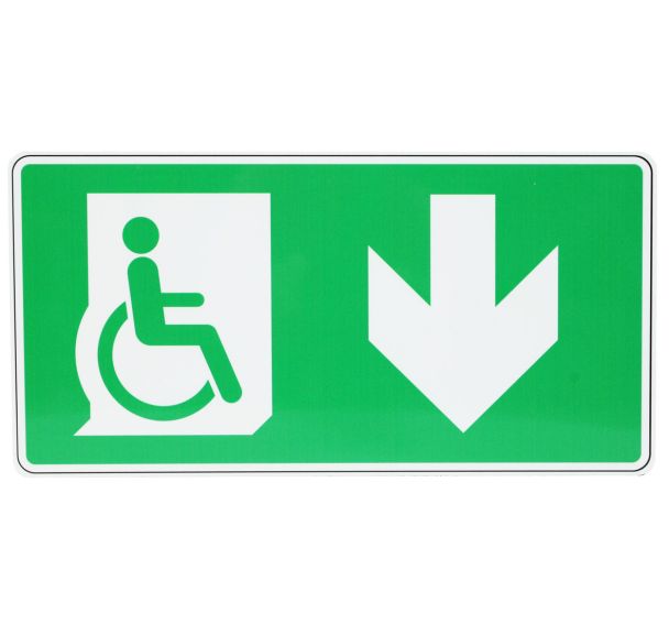 Panneau Sortie handicapés flèche bas aluminium - Manutan Expert