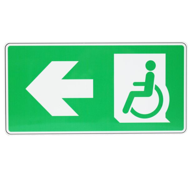 Panneau Sortie handicapés flèche gauche Aluminium 400x200 mm