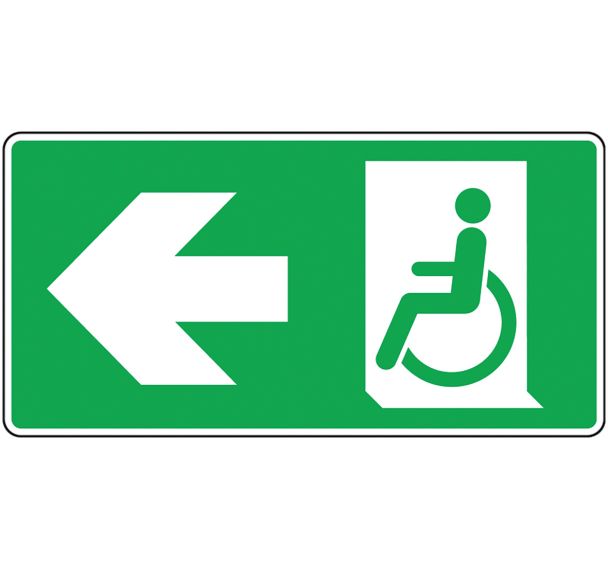 Panneau Sortie handicapés flèche gauche Aluminium 400x200 mm