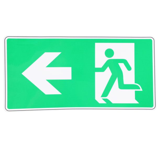 Panneau Sortie secours flèche à gauche Adhésif 250x125 mm