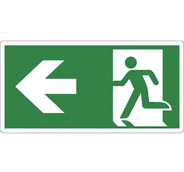 Panneau Sortie secours flèche à gauche  Adhésif  250x125 mm