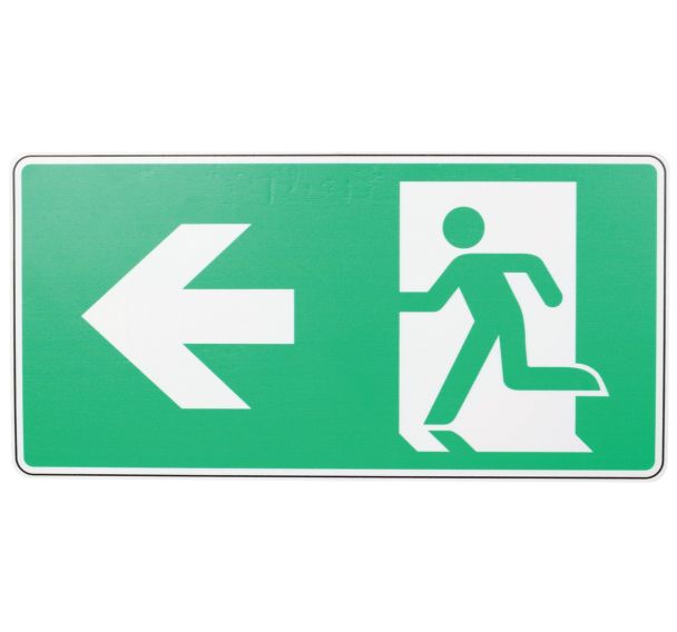 Panneau Sortie secours flèche à gauche PVC 250x125 mm