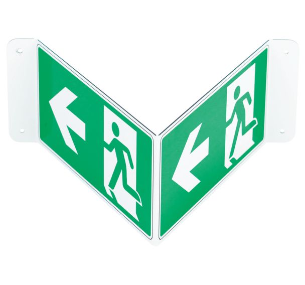 Panneau V Sortie de secours flèche gauche aluminium - Manutan Expert