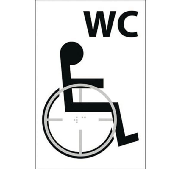 Panneau WC picto handicapé en relief et en braille blanc