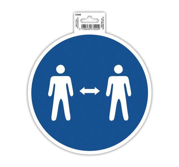 Panneau adhésif gardez vos distances 20cm bleu