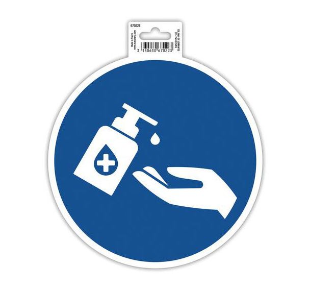 Panneau adhésif gel main obligatoire 20cm bleu