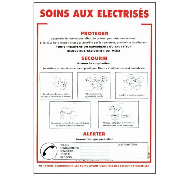 Panneau consignes de sécurité - Soins aux électrisés 46x32 cm