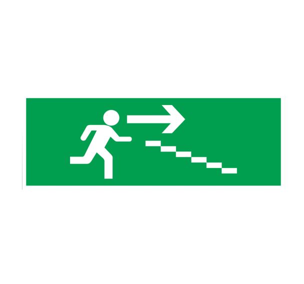 Panneau d'évacuation-secours - ''Escalier de secours descente à droite'' - Rigide