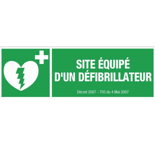 Panneau d'évacuation-secours - ''Site équipé d'un défibrillateur'' - Rigide