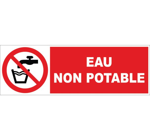 Panneau d'interdiction -  Eau non potable  - Rigide 45x10 cm