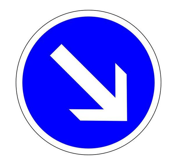 Panneau de signalisation B21A1 Contournement droite