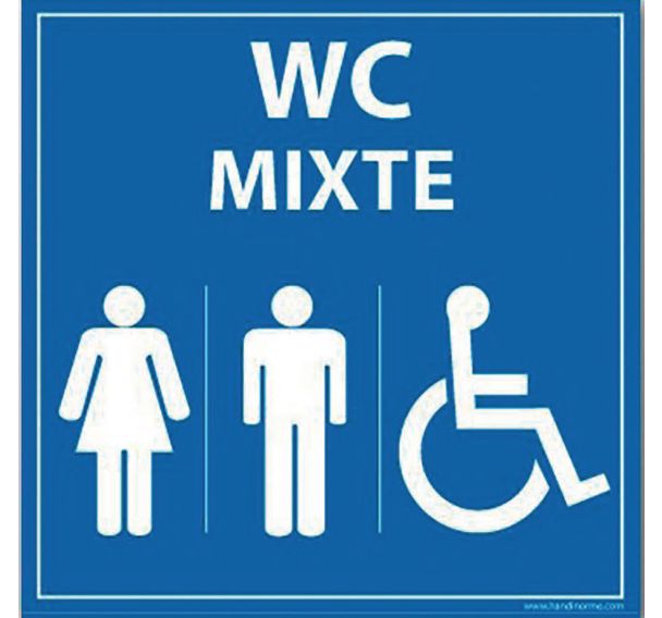 Panneau de signalisation WC mixte femme homme PMR