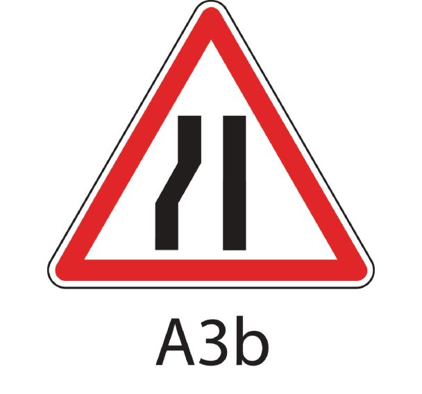 Panneau de signalisation de danger - A3b - Chaussée rétrécie par la gauche