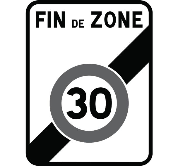 Panneau de signalisation de sortie de zone - B51 - Sortie d'une zone à vitesse limitée à 30 km/h