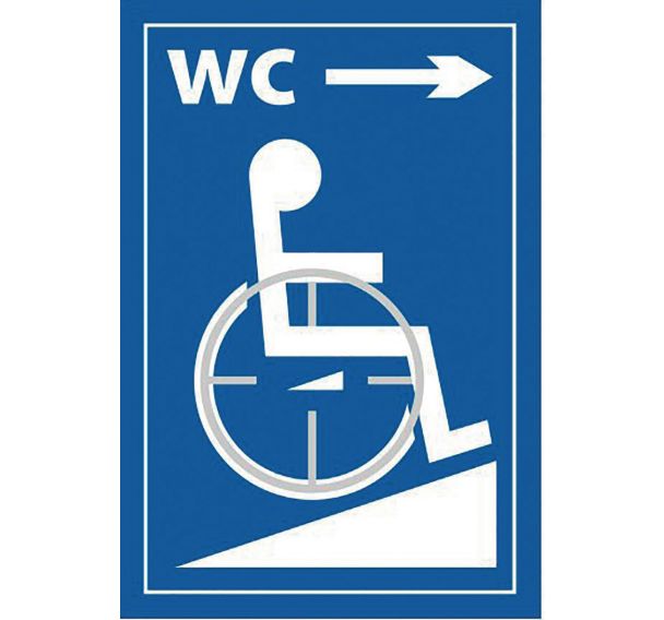 Panneau en braille et en relief WC picto handicapé + flèche droite bleu