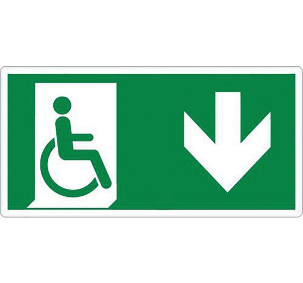 Panneau Sortie handicapés flèche bas aluminium - Manutan Expert