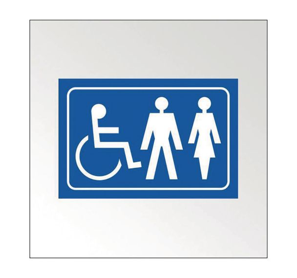 Panneau picto handicapé + homme + femme en relief et en braille bleu