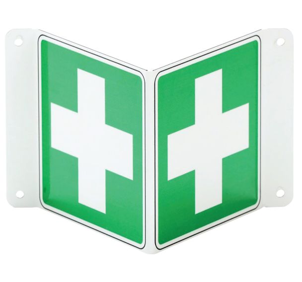Panneau premiers secours double face V en aluminium - Manutan Expert