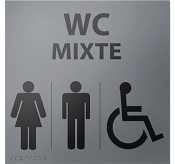 Panneau relief et braille WC mixte + picto handicapé