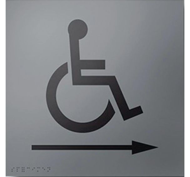 Panneau relief et braille picto handicapé flèche droite gris