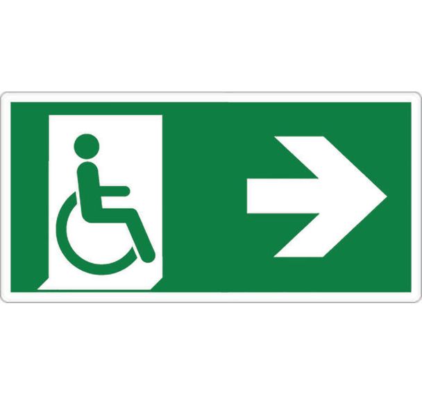 Panneau secours/évacuation - Sortie handicapés à droite - Adhésif