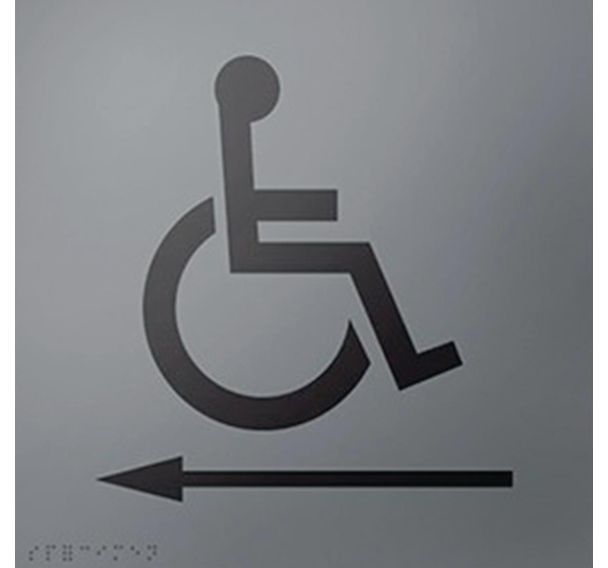 Panneau signalétique relief et braille picto handicapé flèche gauche gris